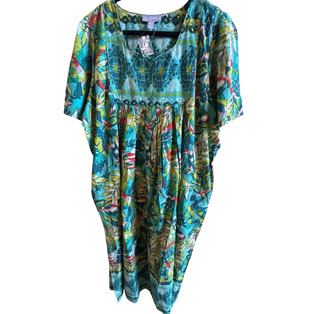 NWOT Only Necessities Mumu Patio Dress Women's 1X /22-24 Teal Green Tropical